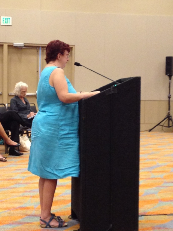 Diana Mairose from Ohio speaking at a podium.
